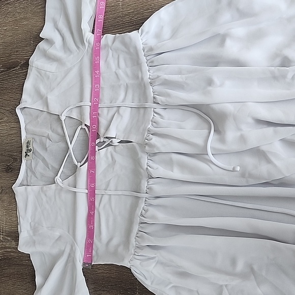 Show Me Your Mumu Poet Tie Top in White Boho Peasant Oversized Lace Up Blouse XS - Picture 10 of 12